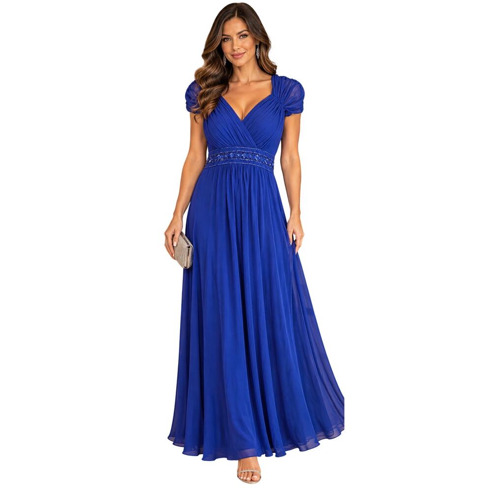 Alex evenings vintage blue embellished glam prom formal dress low back maxi 14
